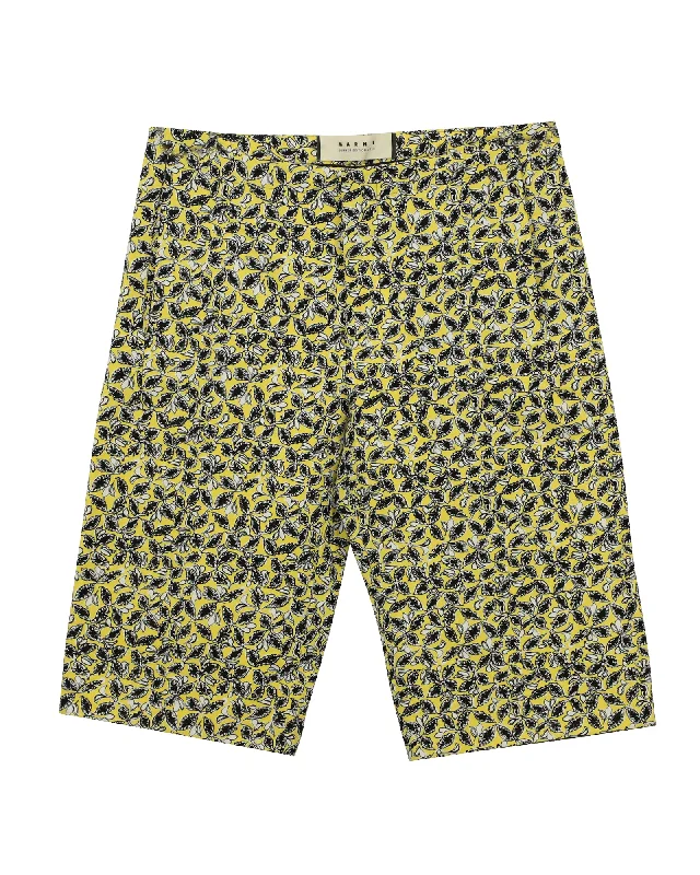 Marni Printed City Shorts in Yellow Linen