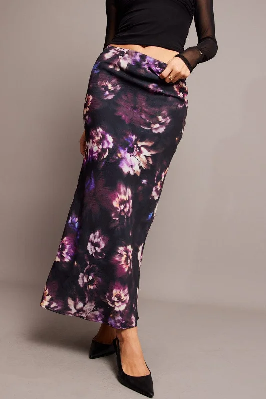 Purple Floral Slip Skirt Maxi