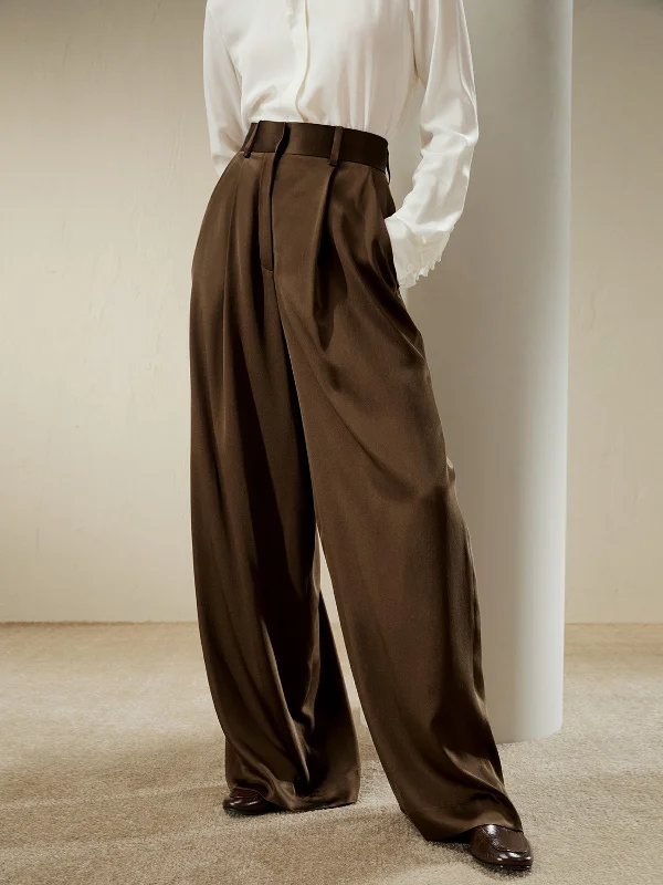 High-Waisted Wide Leg Dense Silk Pants for Women