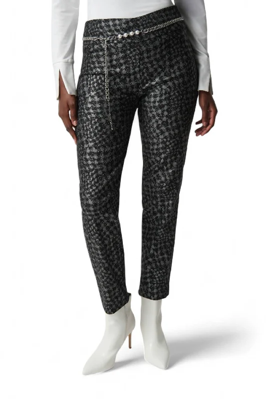 Houndstooth Millennium Pull-On Pants With Pearl Belt In Black/multi