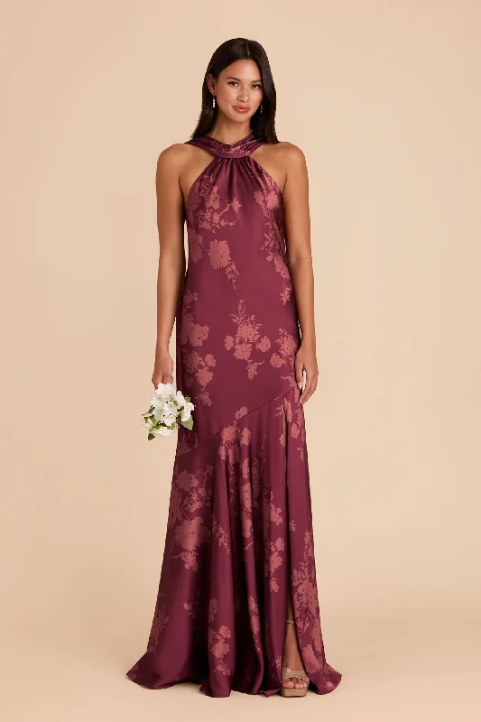 Eileen Matte Satin Dress - Sangria Whimsical Blooms