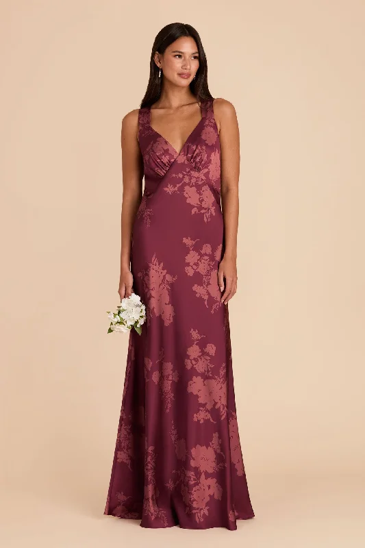 Veronica Matte Satin Dress - Sangria Whimsical Blooms