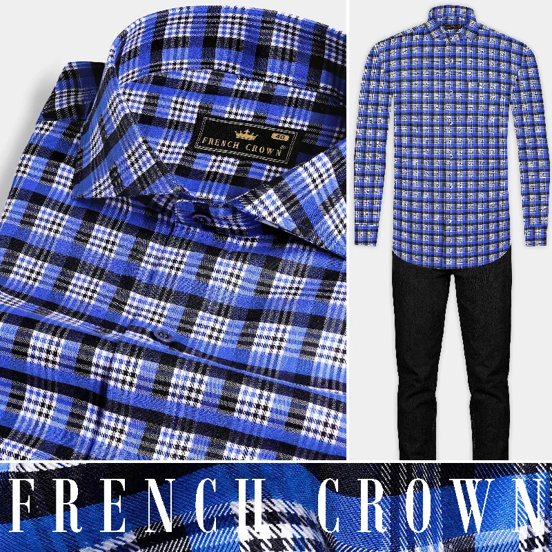 Azul Blue with White and Black Checkered Houndstooth Shirt