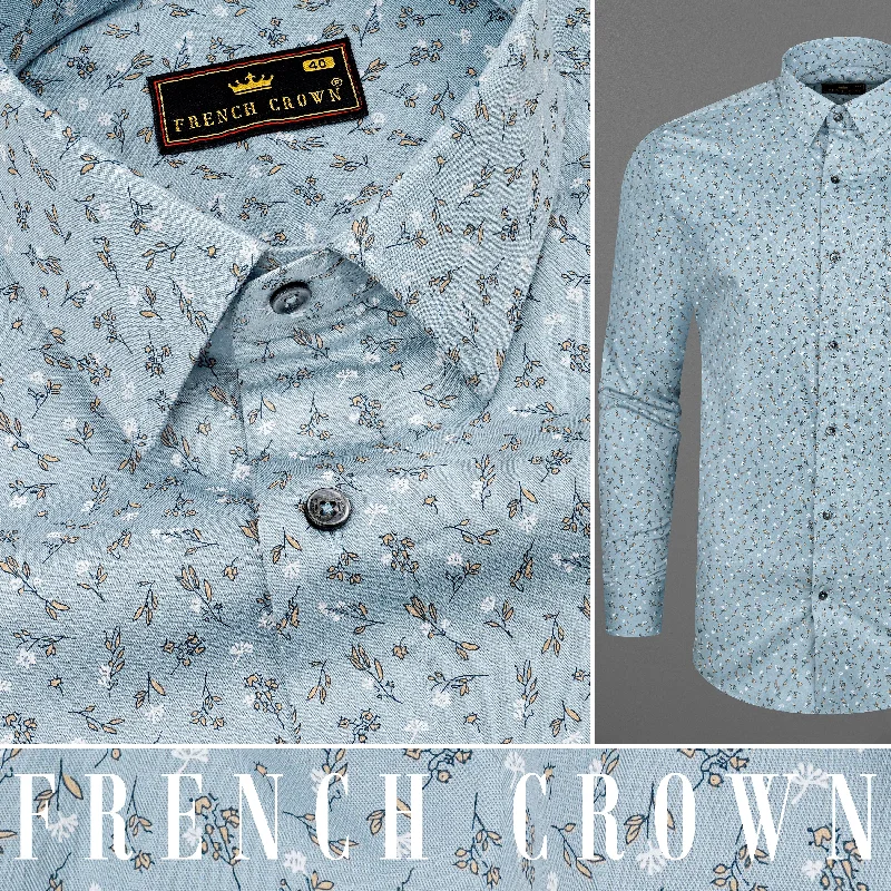 Cascade Blue Ditsy Printed Royal Oxford Shirt